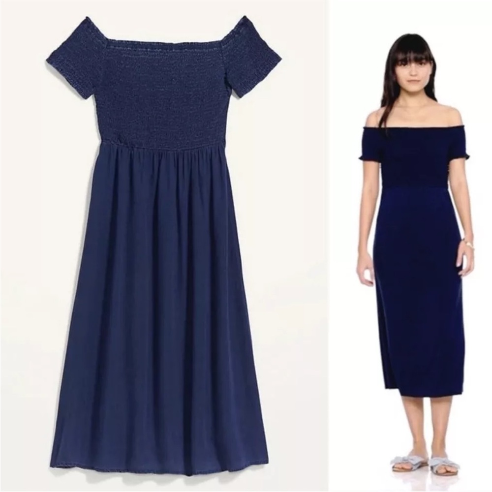 Old Navy Smocked Chambray Off the Shoulder Dress